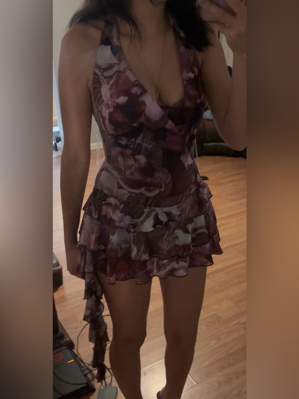 Windsor Plum Floral Ruffle Mini Dress